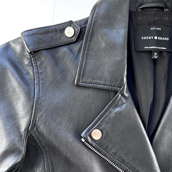 Lucky Brand Black Leather Moto Jacket Women’s Medium Silver Hardware - Picture 4 of 10